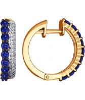 Золотые серьги кольца конго SOKOLOV 2020781_s с сапфирами, бриллиантами