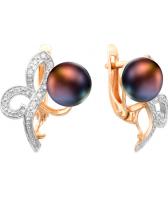 Золотые серьги De Fleur 22195A2 с жемчугом, фианитами