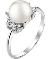Серебряный кольцо De Fleur 27688S1 с жемчугом, фианитами