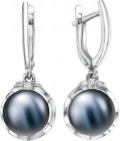 Серебряные серьги шарики De Fleur 28411S2 с жемчугом, фианитами