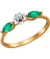 Золотое наборное кольцо SOKOLOV 3010497_s с изумрудами, бриллиантом