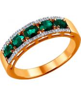 Золотое кольцо SOKOLOV 3010527_s с изумрудами, бриллиантами