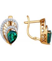 Золотые серьги SOKOLOV 3020370_s с изумрудами, бриллиантами