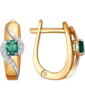 Золотые серьги с изумрудом и бриллиантами SOKOLOV 3020399_s