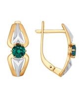 Золотые серьги SOKOLOV 3020416_s с бриллиантами, гидротермальными изумрудами