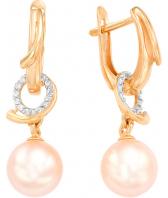 Золотые серьги шарики De Fleur 32054A3 с жемчугом, фианитами
