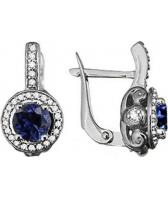 Серебряные серьги круглые Национальное Достояние 42980B-nd с наносапфирами, фианитами