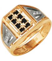 Мужская золотая печатка перстень Караваевская Ювелирная Фабрика 51-0059 с ониксом, цирконием