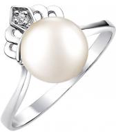 Серебряное кольцо корона De Fleur 51531S1 с жемчугом, фианитом