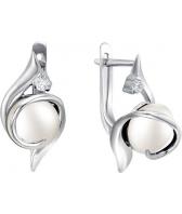 Серебряные серьги De Fleur 52150S1 с жемчугом, фианитами