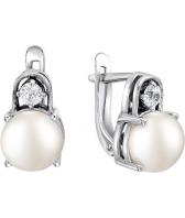 Серебряные серьги De Fleur 52151S1 с жемчугом, фианитами