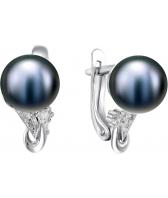 Серебряные серьги шарики De Fleur 52160S2 с жемчугом, фианитами