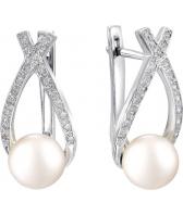 Серебряные серьги шарики De Fleur 52176S1 с жемчугом, фианитами