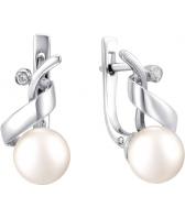 Серебряные серьги шарики De Fleur 52178S1 с жемчугом, фианитами
