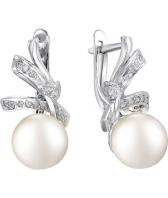 Серебряные серьги De Fleur 52305S1 с жемчугом, фианитами