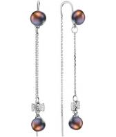 Серебряные серьги-протяжки De Fleur 52546S2 с жемчугом, фианитами