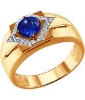 Мужская золотая печатка перстень SOKOLOV 6012020_s с сапфиром, бриллиантами