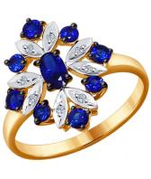 Золотое кольцо SOKOLOV 6012074_s с бриллиантами, искусственными сапфирами