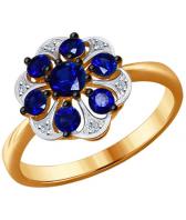 Золотое кольцо SOKOLOV 6012076_s с бриллиантами, искусственными сапфирами