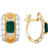 Золотые серьги SOKOLOV 6027018_s с гидротермальными изумрудами, бриллиантами