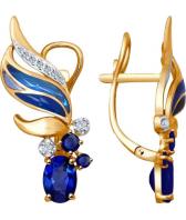 Золотые серьги SOKOLOV 6029024_s с сапфирами, бриллиантами, эмалью
