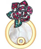 Золотой кулон SOKOLOV 6038005_s c бриллиантом, изумрудом, перламутром, корундами