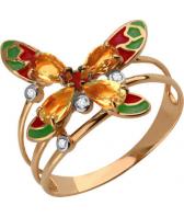 Серебряное кольцо Национальное Достояние 6566306A-P-nd с эмалью с цитринами, фианитами