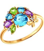 Золотое кольцо SOKOLOV 712497_s с топазами, аметистами, хризолитами, фианитами