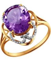 Золотое кольцо SOKOLOV 713385_s с аметистом, фианитами