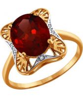 Золотое кольцо SOKOLOV 713643_s с гранатом, фианитами