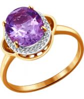 Золотое кольцо SOKOLOV 713910_s с аметистом, фианитами