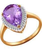 Золотое кольцо SOKOLOV 713940_s с аметистом, фианитами