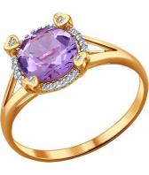 Золотое кольцо SOKOLOV 713997_s с аметистом, фианитами