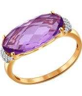 Золотой перстень SOKOLOV 714041_s с аметистом, фианитами