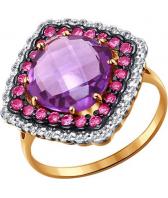 Золотое кольцо SOKOLOV 714085_s с аметистом, родолитами, фианитами