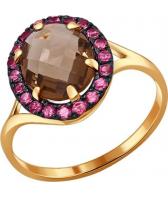 Золотой перстень SOKOLOV 714126_s с раухтопазом, родолитами