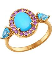 Золотое кольцо SOKOLOV 714166_s с бирюзой, аметистами, топазами