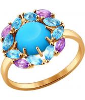 Золотое кольцо SOKOLOV 714170_s с бирюзой, аметистами, топазами
