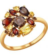 Золотое кольцо SOKOLOV 714195_s с гранатами, раухтопазами, цитринами