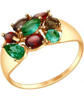 Золотое кольцо SOKOLOV 714679_s с ситаллами, гранатами, раухтопазами