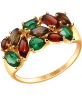 Золотое кольцо SOKOLOV 714681_s с ситаллами, гранатами, раухтопазами