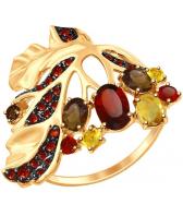 Золотое кольцо SOKOLOV 714717_s с гранатами, цитринами, раухтопазами, фианитами
