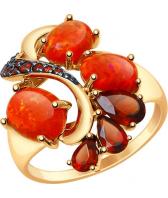 Золотое кольцо SOKOLOV 714784_s с гранатами, фианитами, искусственными опалами