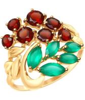 Золотое кольцо SOKOLOV 714822_s с гранатами, агатами