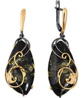 Серебряные длинные серьги Национальное Достояние 721021-nd с янтарем