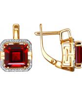 Золотые серьги SOKOLOV 723389_s с гранатами, фианитами