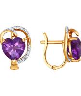 Золотые серьги SOKOLOV 723692_s с аметистами, фианитами