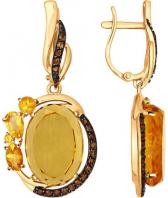 Золотые серьги SOKOLOV 724384_s с цитринами, раухтопазами