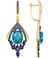 Золотые длинные серьги SOKOLOV 724510_s с искусственными опалами, корундами, фианитами