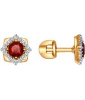 Золотые серьги-пусеты (гвоздики) SOKOLOV 724577_s с гранатами, фианитами
